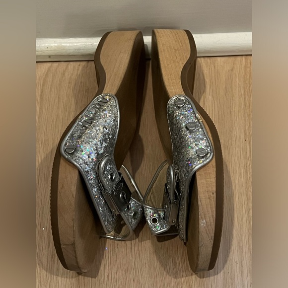 Dr. Scholl's For J. Crew Woman’s Silver Sparkle Sandals Limited Edition Size 6 - Picture 8 of 10